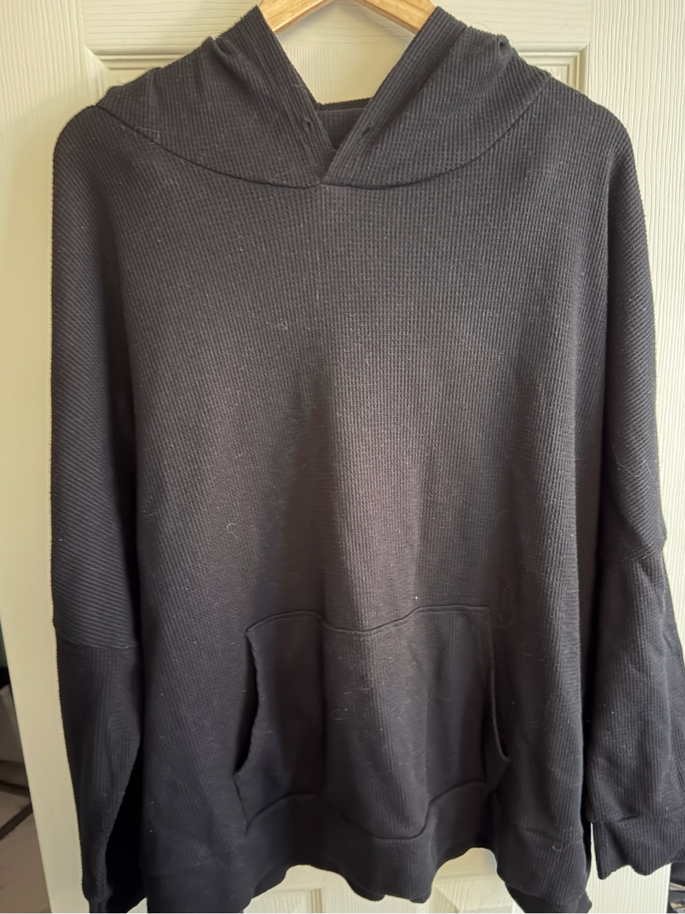 Waffle knit Hooded Sweater with pocket